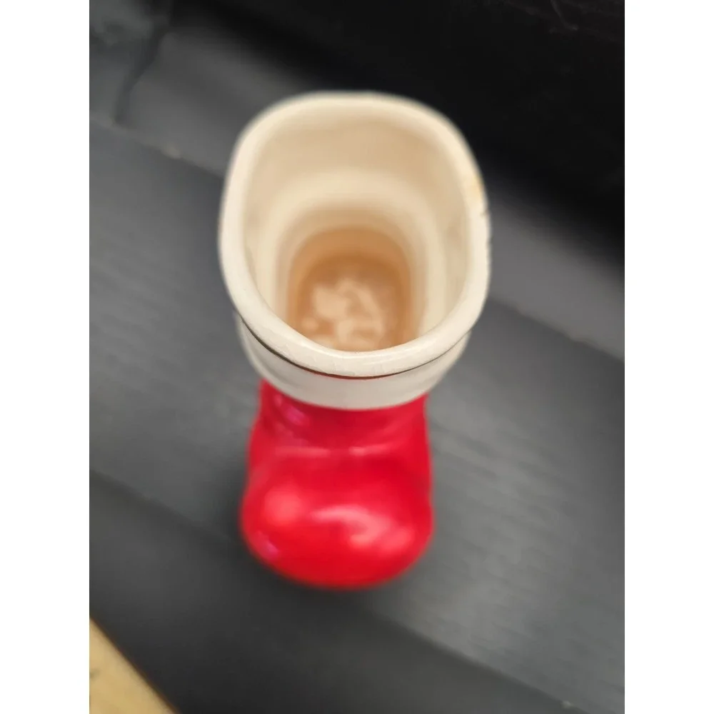 Vintage Ceramic Santa Claus Boot Planter Red White Gold Trim Retro MCM Japan #1